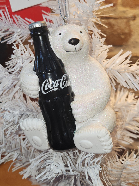 Coca-Cola Kurt Adler Sparkle Polar Bear Holding Coke Bottle Christmas Ornament cc675