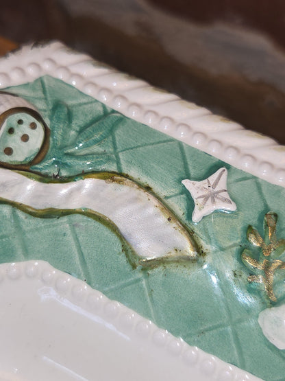 Vintage Claire Burke 2001 Holiday Collection Ceramic Pedestal AND Embossed Candy Dish Green with Bows vcd1
