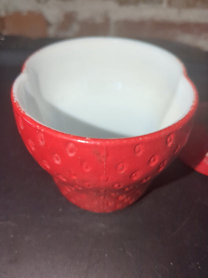 Vintage Hazel Atlas Painted Milk Glass strawberry jar bowl jam trinket mg78