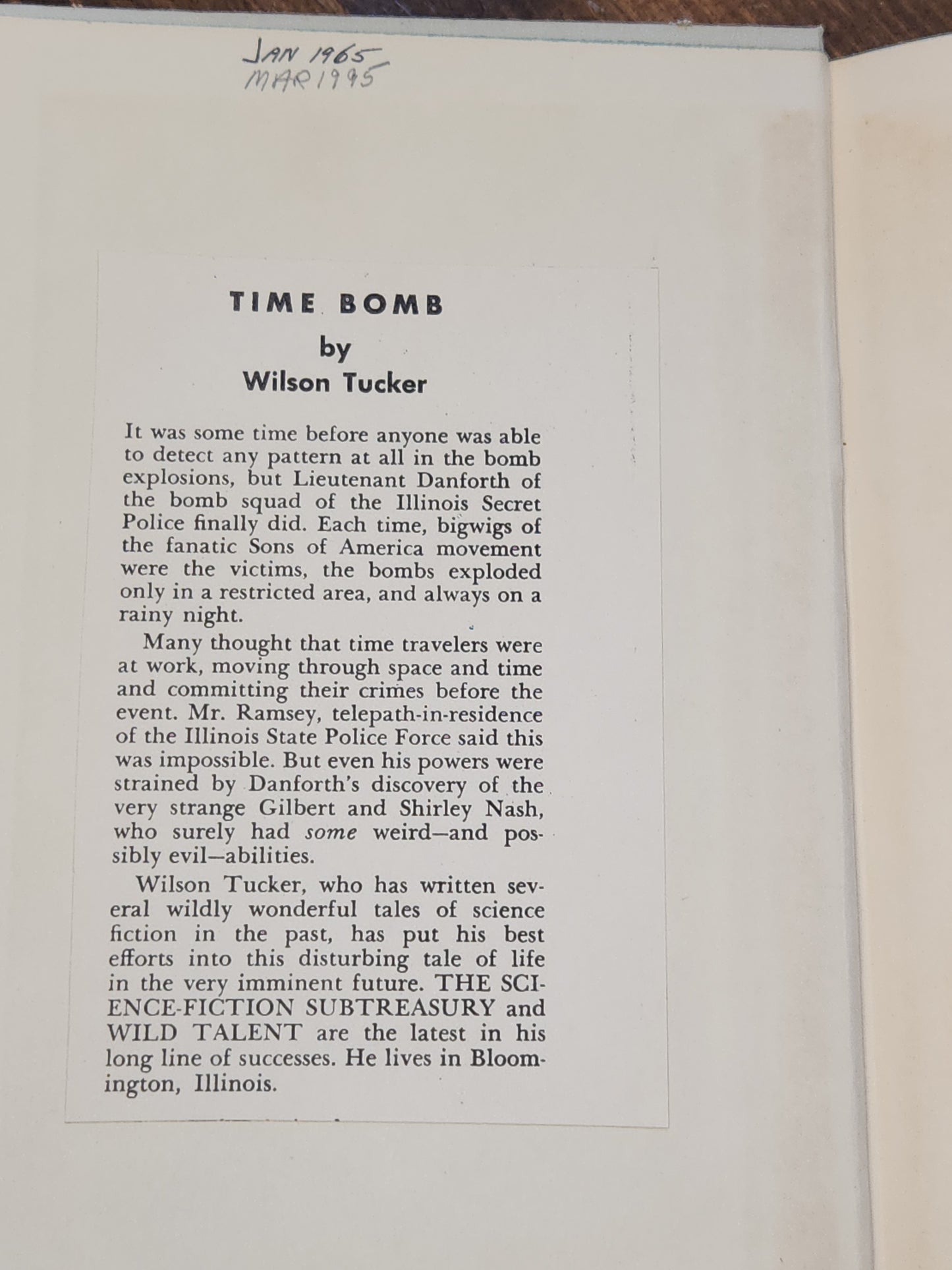 Vintage Hardcover Book Time Bomb by Wilson Tucker, 1955 NO Dust Jacket vb71
