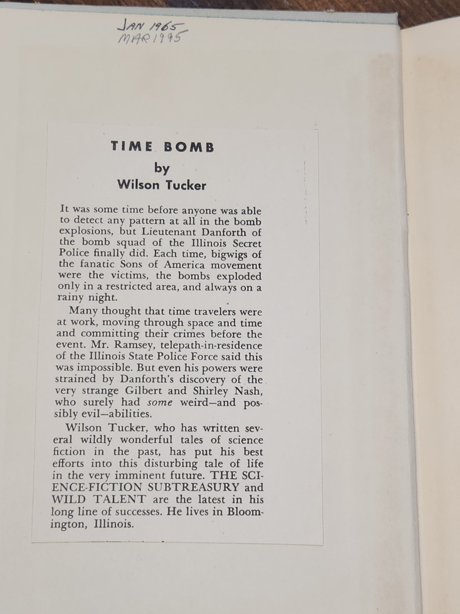 Vintage Hardcover Book Time Bomb by Wilson Tucker, 1955 NO Dust Jacket vb71