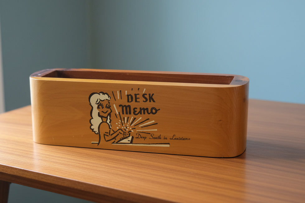 Vintage Cedar Wooden Lady Desk Memo and Pen Holder Deep South of Louisiana MCM dh7