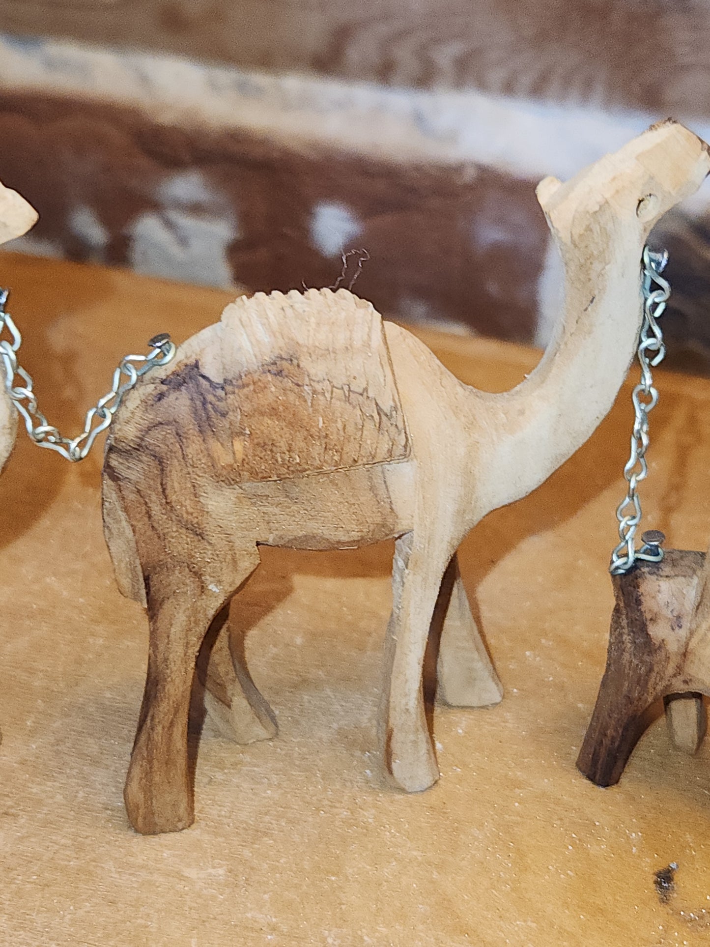 Vintage Olive Wood Hand Carved Camel Donkey Caravan nat6