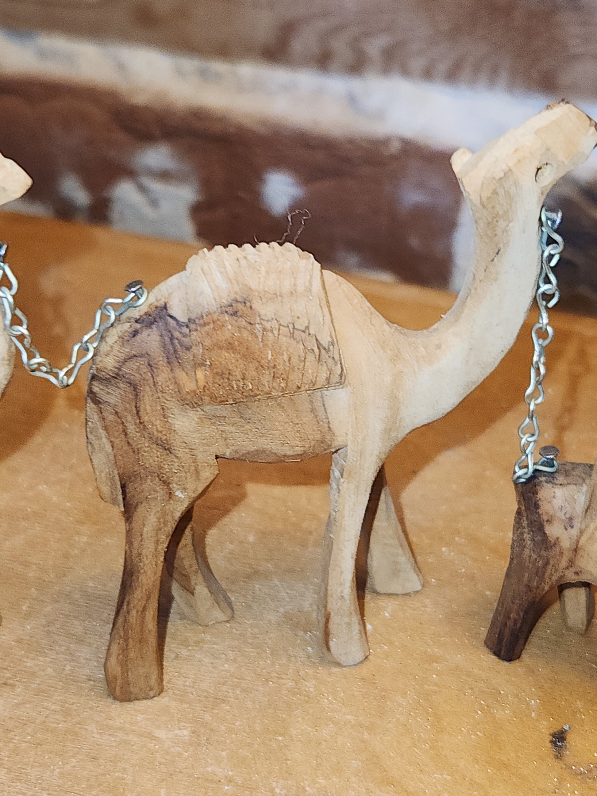 Vintage Olive Wood Hand Carved Camel Donkey Caravan nat6