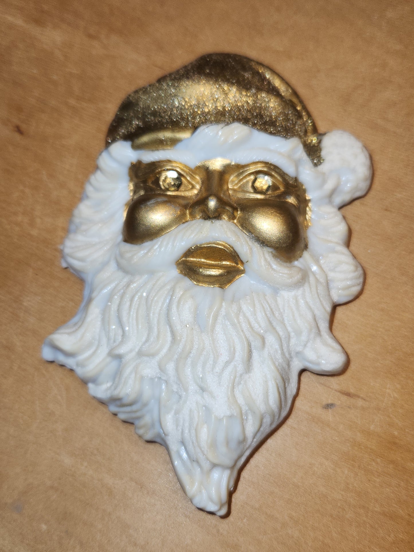 Vintage Gold Glitter Molded Plastic Santa Head Ornament Light Illumination sa11