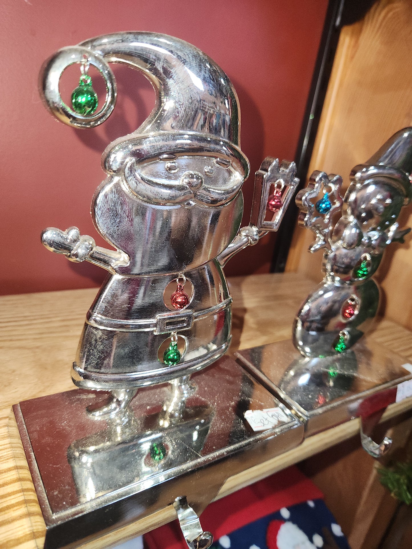 Stocking Holder Set of 2 Santa and Snowman metal sh1
