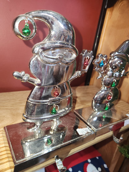 Stocking Holder Set of 2 Santa and Snowman metal sh1
