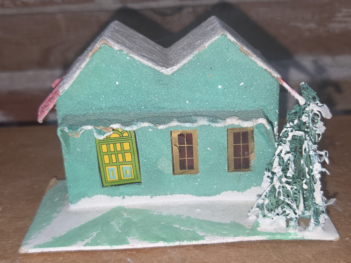 Vintage Putz Mint Green Multiple Roofline House with Tree Made in Japan Read Description ptz5