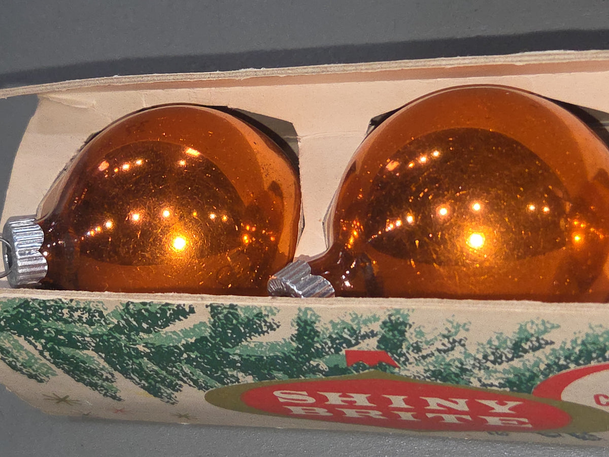 Vintage Shiny Brite Glass Christmas Ornaments Five 2" Orange Shades in Fanci-Pak Box As Is bo61