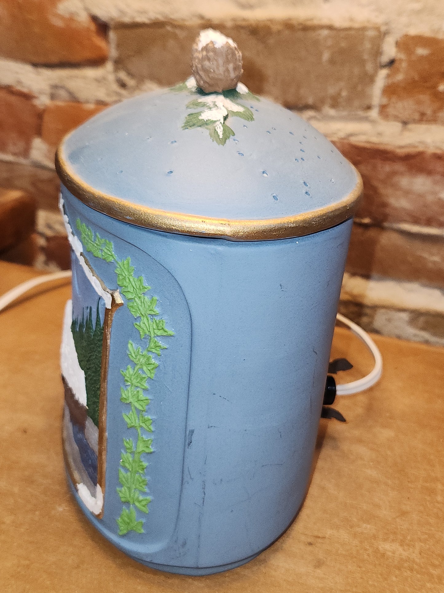 Vintage Ceramic Canister Night Light Covered Bridge Horse Pinecone AS IS nl9