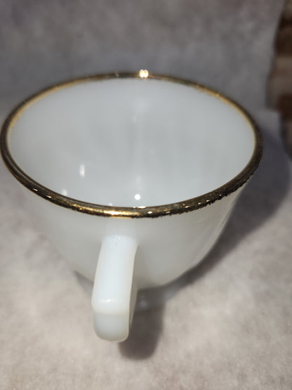 Vintage Fire King White Milk Glass Ribbed Swirl Tea Cup Oven Ware sugar bowl fk6