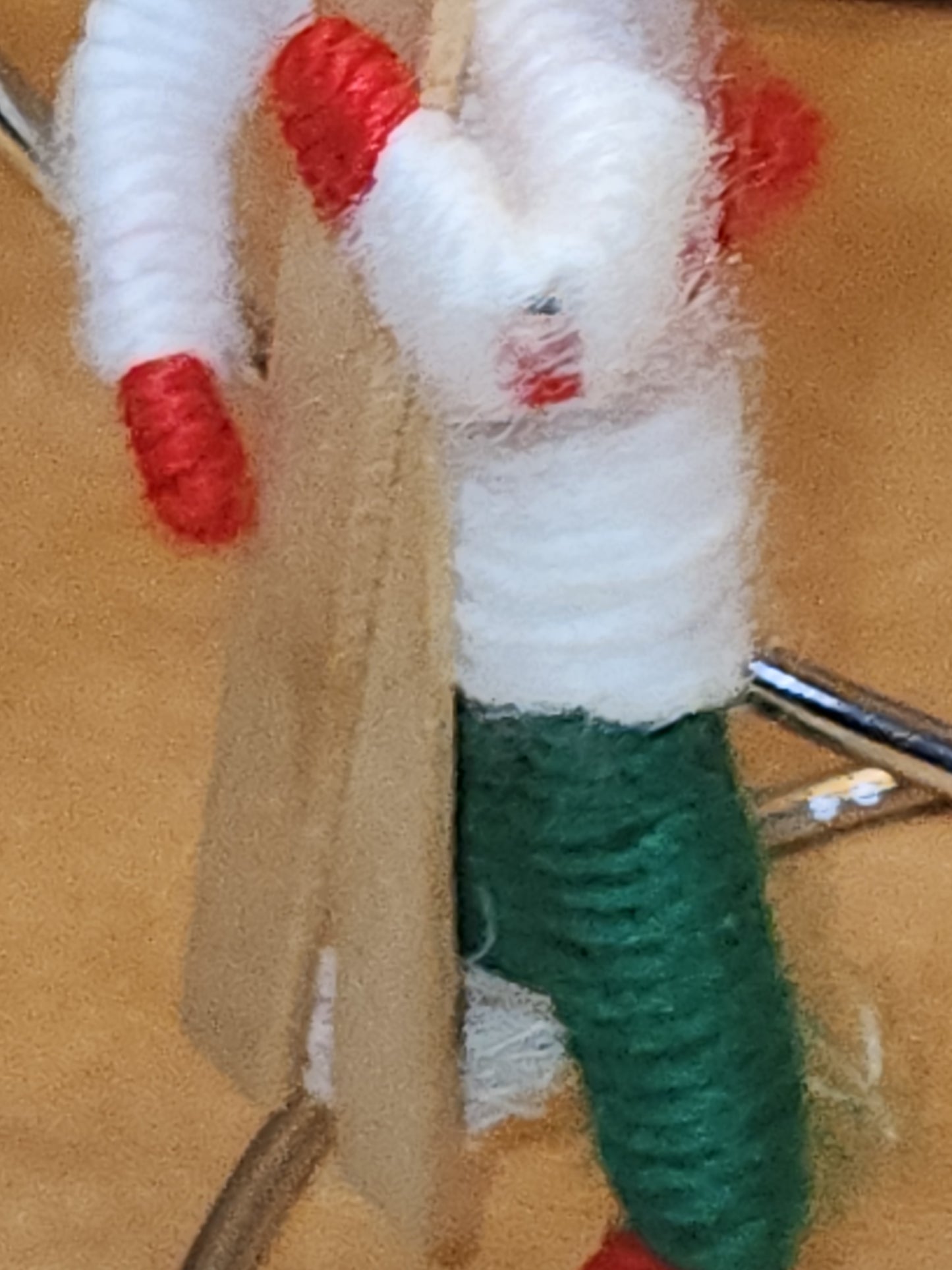 Vintage Fabric & Wood Boy w/Skies Christmas Ornament Germany elf00