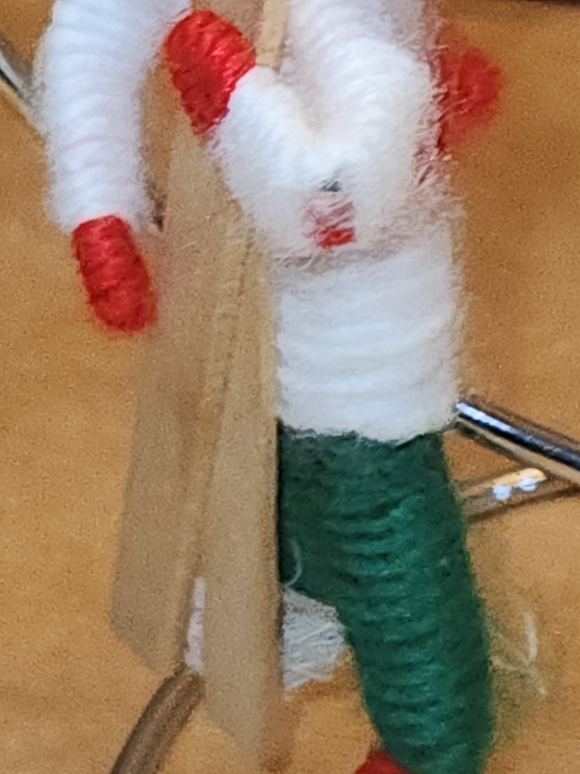 Vintage Fabric & Wood Boy w/Skies Christmas Ornament Germany elf00