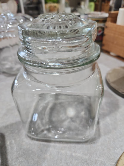 Vintage Clear Heavy Square Glass Canister Jar with Lid gl951
