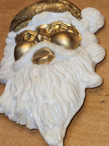 Vintage Gold Glitter Molded Plastic Santa Head Ornament Light Illumination sa11