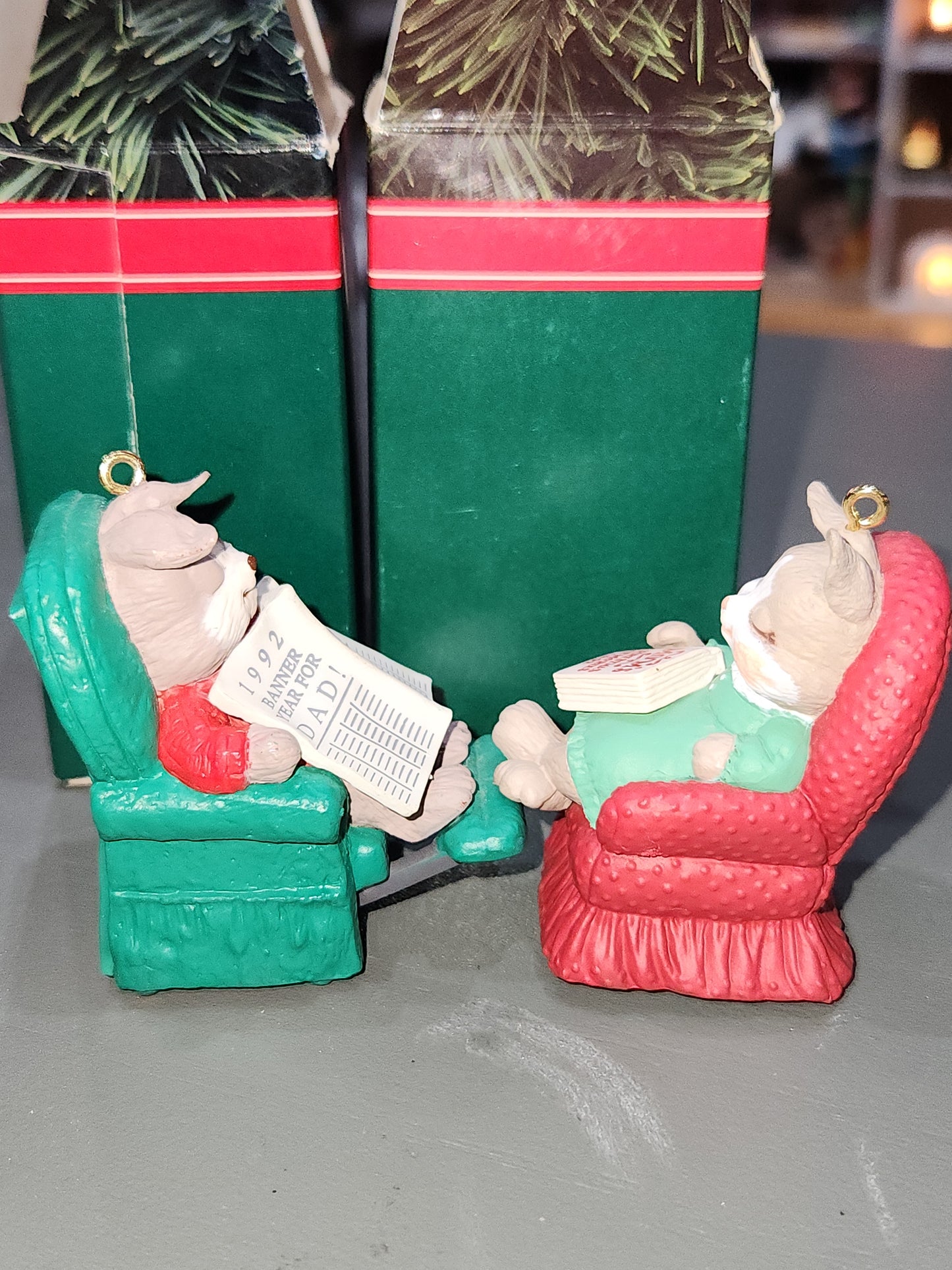 Vintage Hallmark Keepsake Ornaments Mom & Dad Rabbit Handcrafted 1992 Set of 2