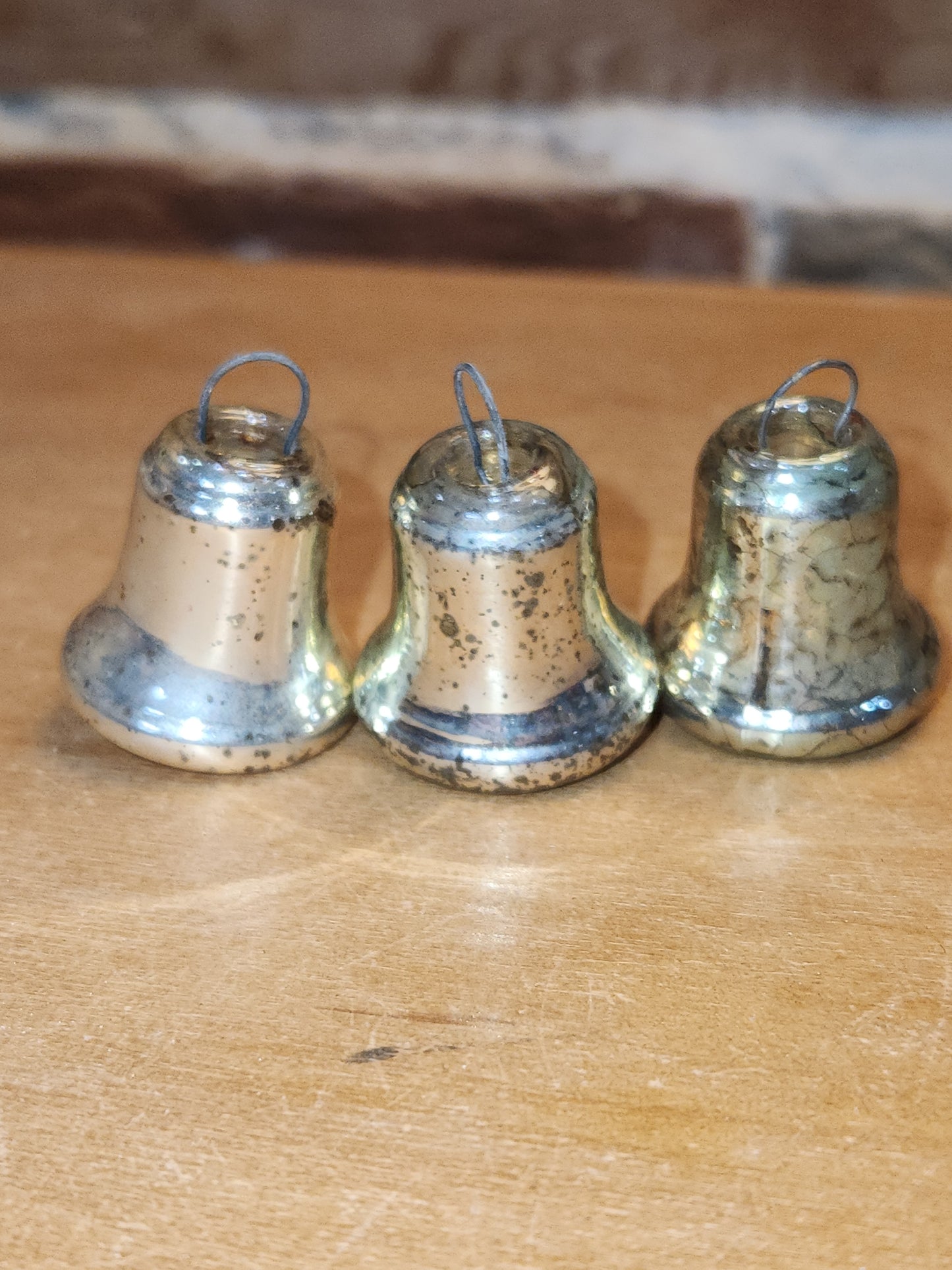 Vintage Mini Mercury Glass Bell Ornaments Set of 3 mg01
