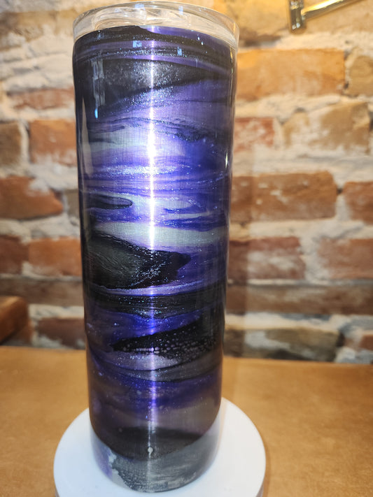 20 ounce stainless steel, Insulated, alcohol ink art Tumbler Black Purple Silver White AS IS CLEARANCE ai3