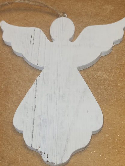 Wooden Rustic Distressed Angel ornament 4" Wide 6" Tall wd7