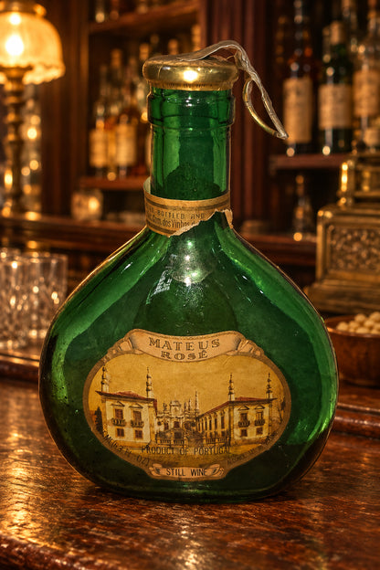 Vintage Mateus Rose Wine Bottle Green Metal Pull Cap AS IS Label Torn vb98