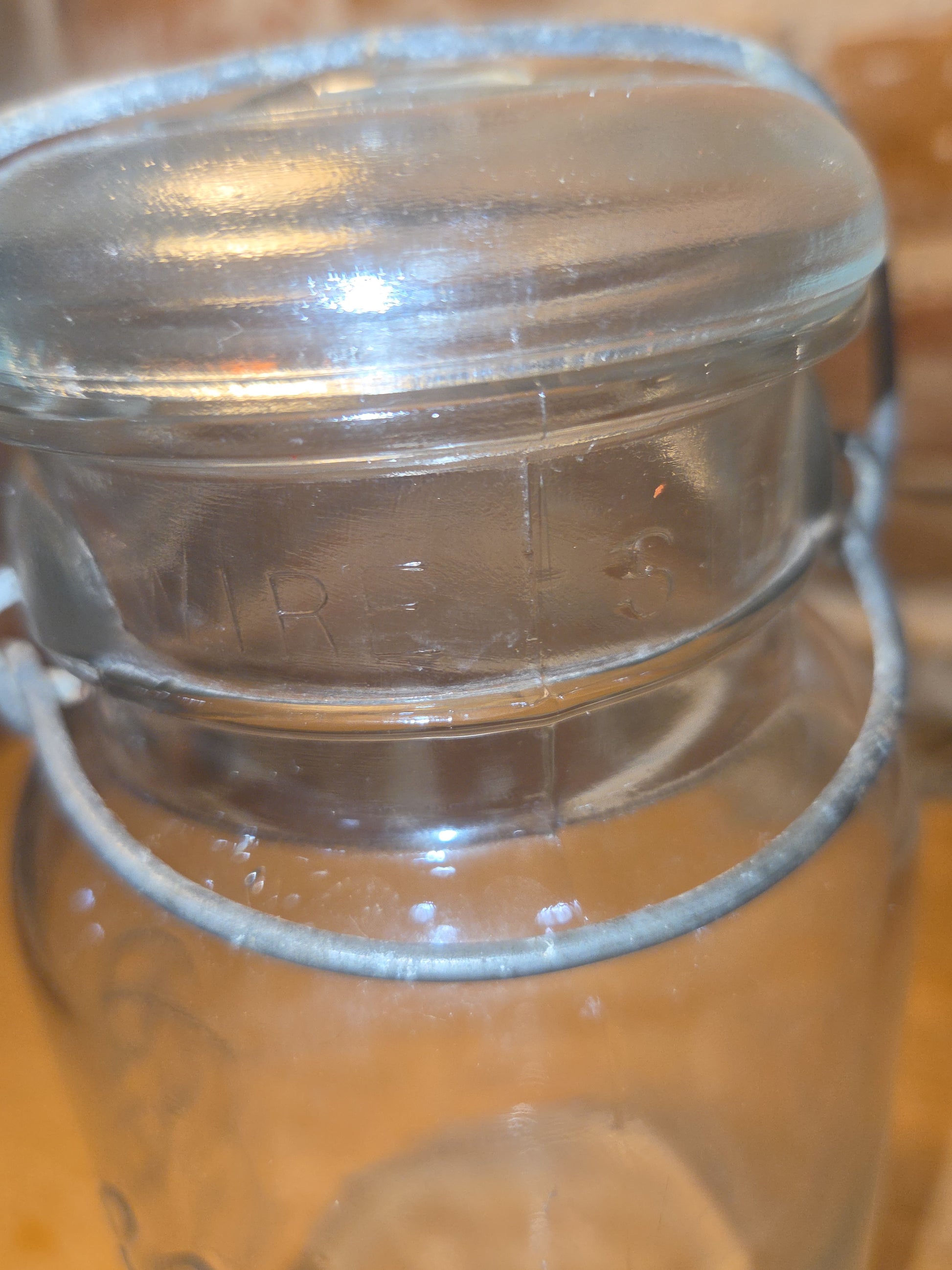 Vintage Ball Quart Jar Ideal Pat'd July 14, 1908 Clear Glass with Wire Bail and Glass Lid jar076