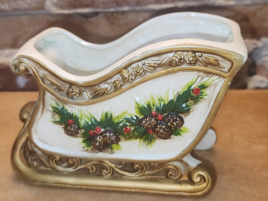 Vintage Napcoware Christmas Sleigh Dish Planter Floral Arrangement Container Stamped X 8661 AS IS vp01