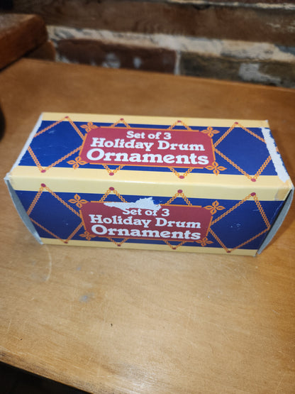 Vintage Giftco Holiday Drum Ornaments Set Of 3 In Original Box Bears
