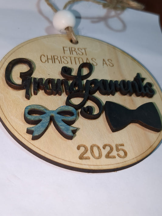 Ornament or car charm "first Christmas as grandparents" bow tie hair bow ho3