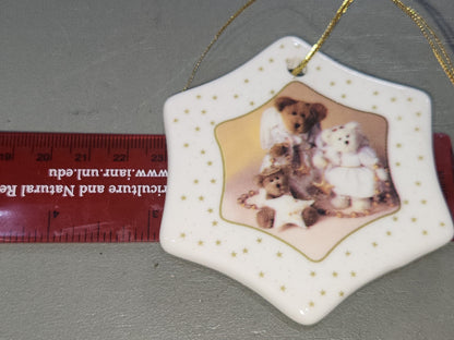 Boyd's Bears STAR shaped Porcelain HOLIDAY Christmas ORNAMENT Set of 2