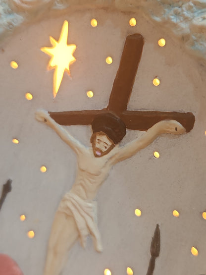 Jesus Crucifixion Oval Ceramic Hand Painted Light