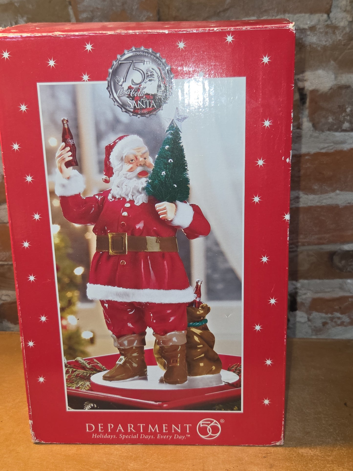 Vintage Coca-Cola Department 56 75th Anniversary Santa Holding Tree and Coke 2006 sf04