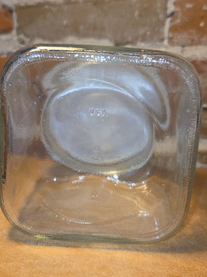 Vintage Clear Glass Square Canister with Sunburst Lid 6 1/4" square sj3