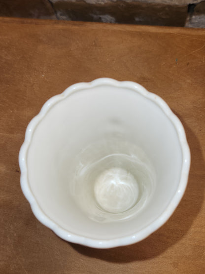 Vintage Vitrock Uranium Glass Vase Peach and White Scalloped Edges Beaded Handles Art Deco Vase GLOWS GREEN gl90