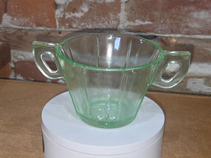 Vintage Uranium Green Depression Glass Sugar Bowl Vaseline AS IS Crack Glows dg78