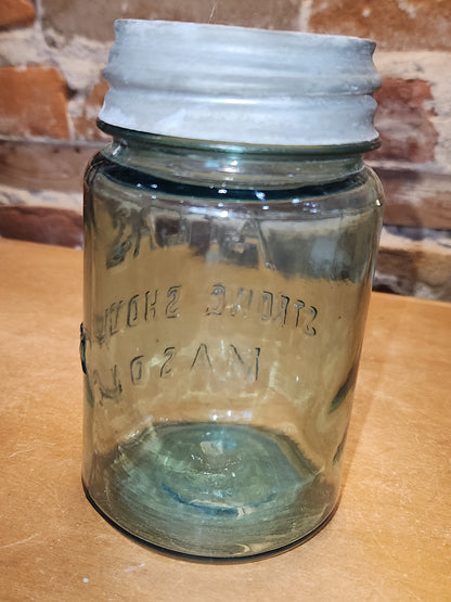Vintage Atlas Strong Shoulder Mason Clear Glass Pint Jar with Atlas Zinc Lid jar99