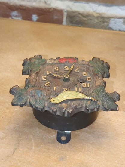 Vintage August C. Keebler Co. Pendulette Clock Red Flowers Blue Birds Nest Small AS IS Not Tested cl4