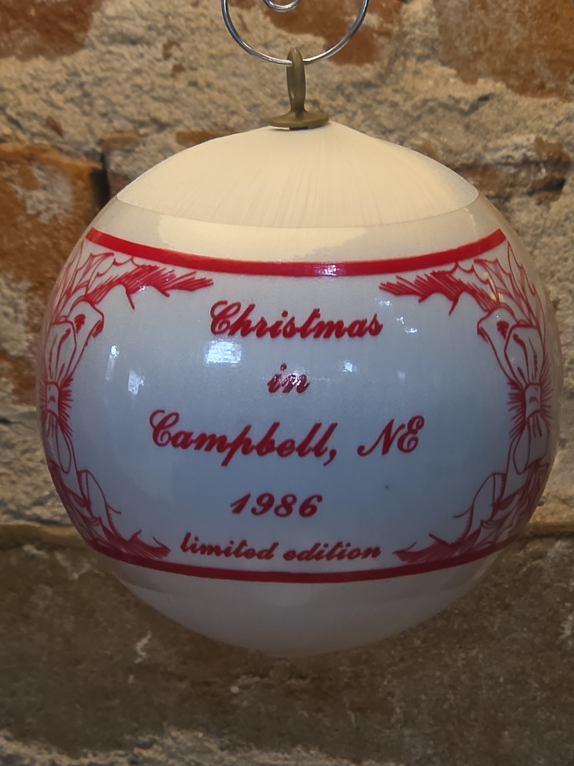 Vintage 100 Years Commemorative Satin Ornament Campbell Nebraska Limited Edition 1886-1986