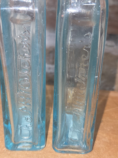 Vintage Medicine Bottles Cha H Fletcher Castoria Faint Blue Glass Set of 2 vmb43