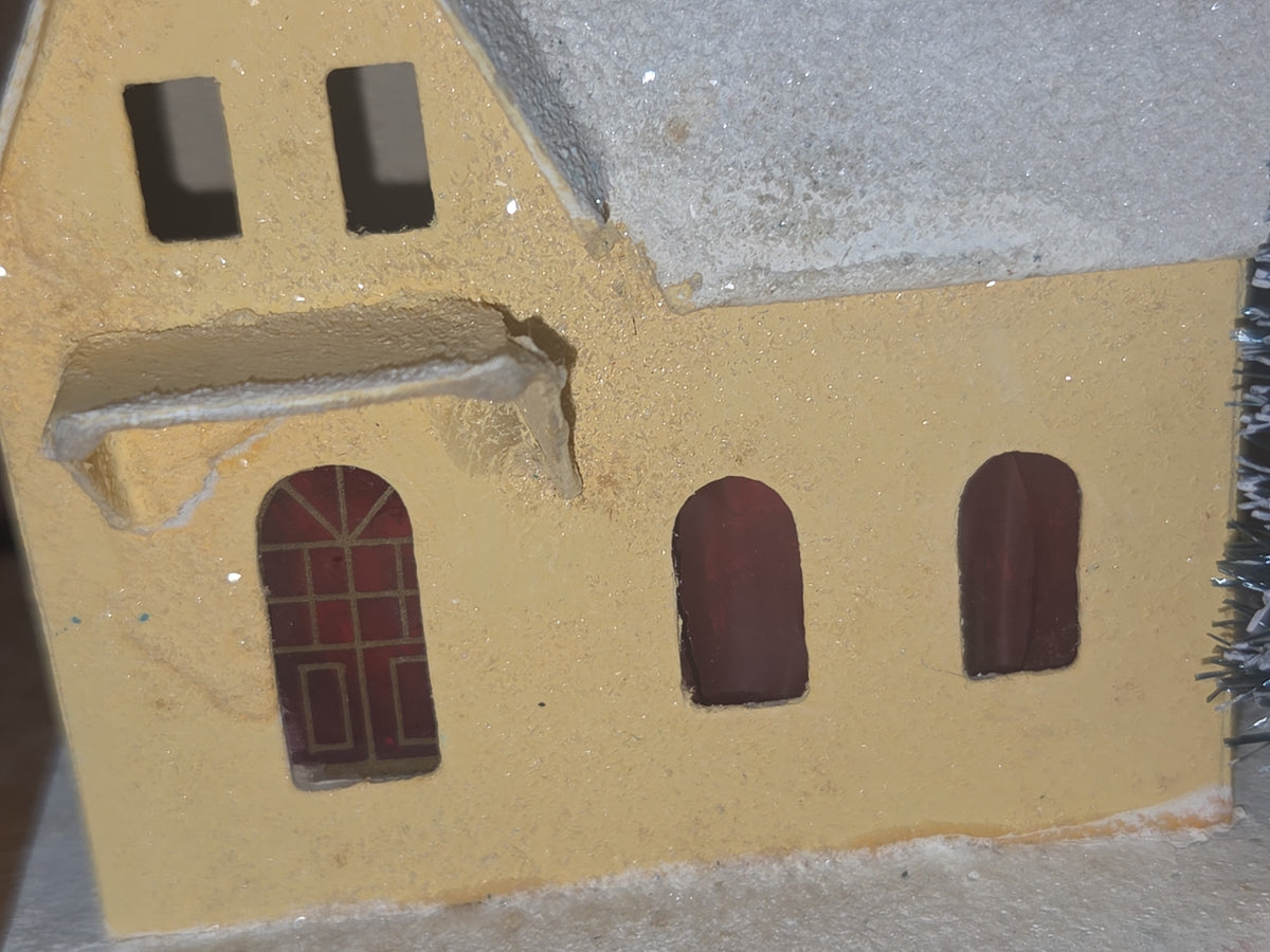 Vintage Putz Multiple Roofline House with Tree Made in Japan Yellow Read Description ptz2