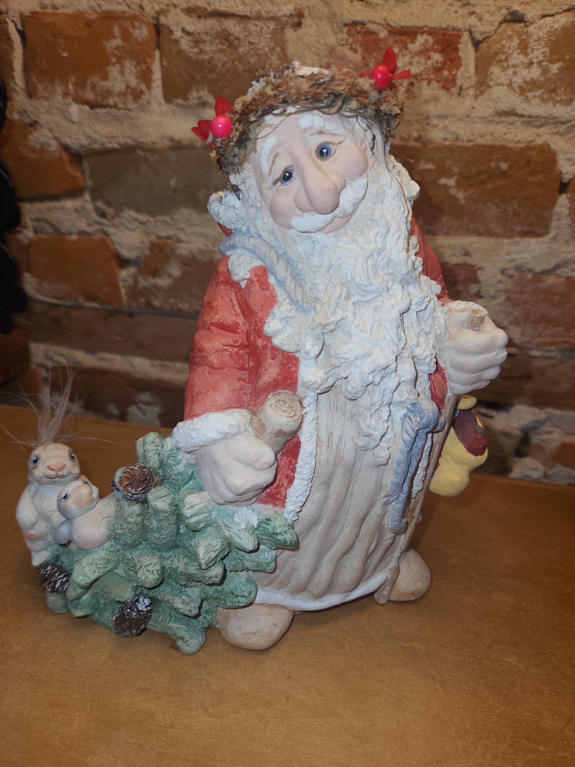 Vintage Dreamsicles 1993 Woodland Father Christmas Pulling Tree With Bird & Rabbit 8.5” Kristin Haynes Cast Art Industries NO BOX di11