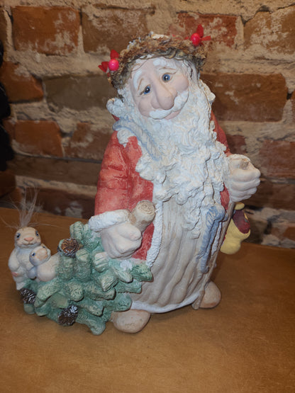 Vintage Dreamsicles 1993 Woodland Father Christmas Pulling Tree With Bird & Rabbit 8.5” Kristin Haynes Cast Art Industries NO BOX di11