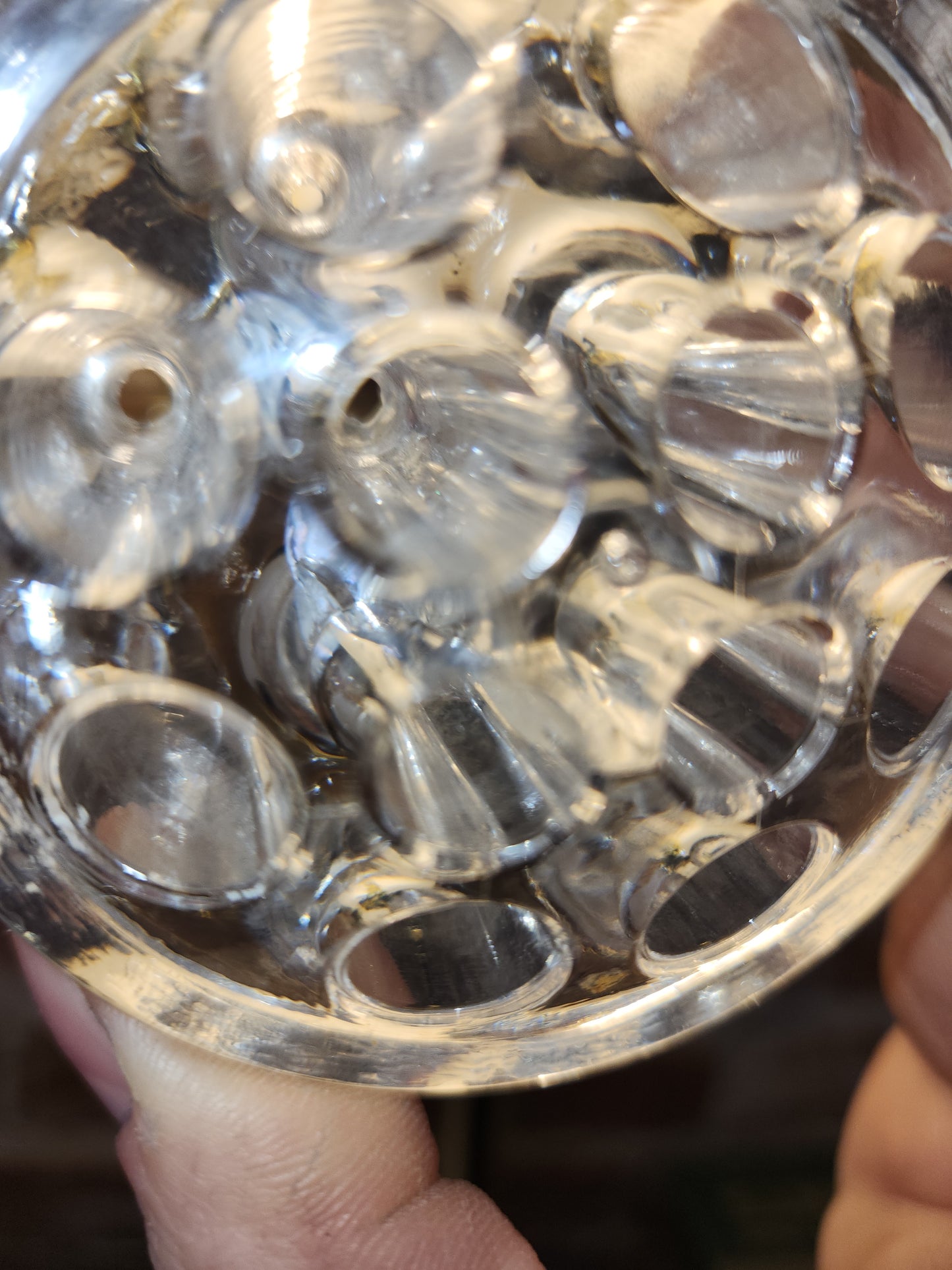 Vintage Flower Frog Clear Glass has 11 Holes AS Is ff12