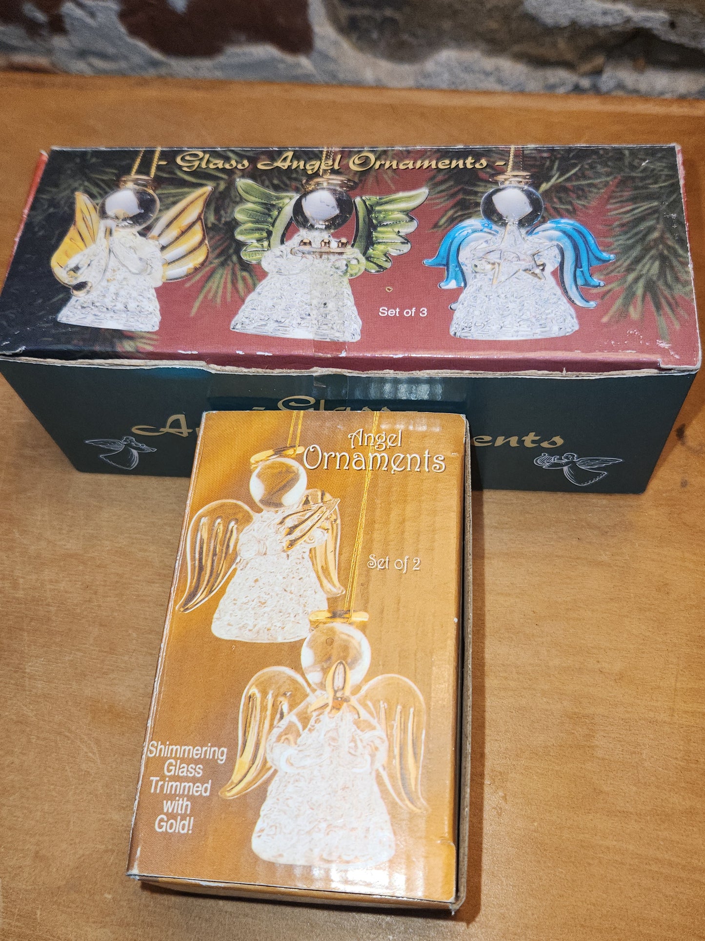 Vintage Giftco Glass Angel Ornaments 2 Different Sets in Original Boxes 5 angels ang91