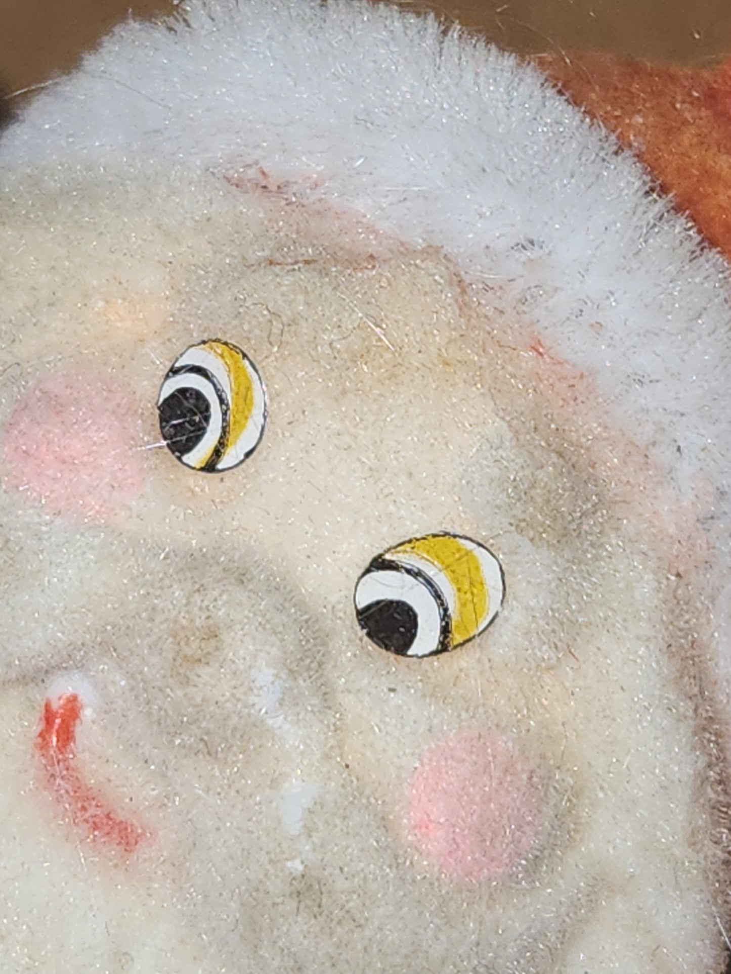 Vintage Flocked Santa CHEEKS GLOW under UV Once on a Pick for Foral Arrangement sf30