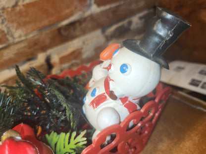 Vintage Florabelle Flowers Plastic Sleigh Santa Reindeer Snowman Plastic Greenery Hong Kong AS IS vs82