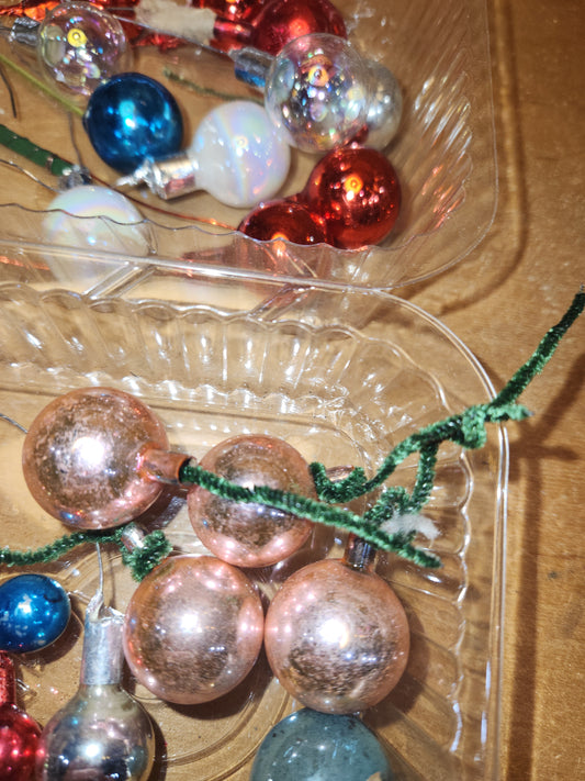 Vintage Mercury Glass Ball Ornament on Picks or Stems Assorted Colors and Sizes 1/2" to 15/16"  Set of 21 mg7