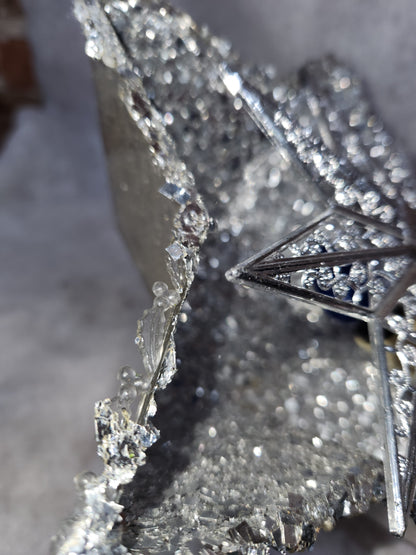 111 Vintage unique plastic star tree topper with reflector foil silver