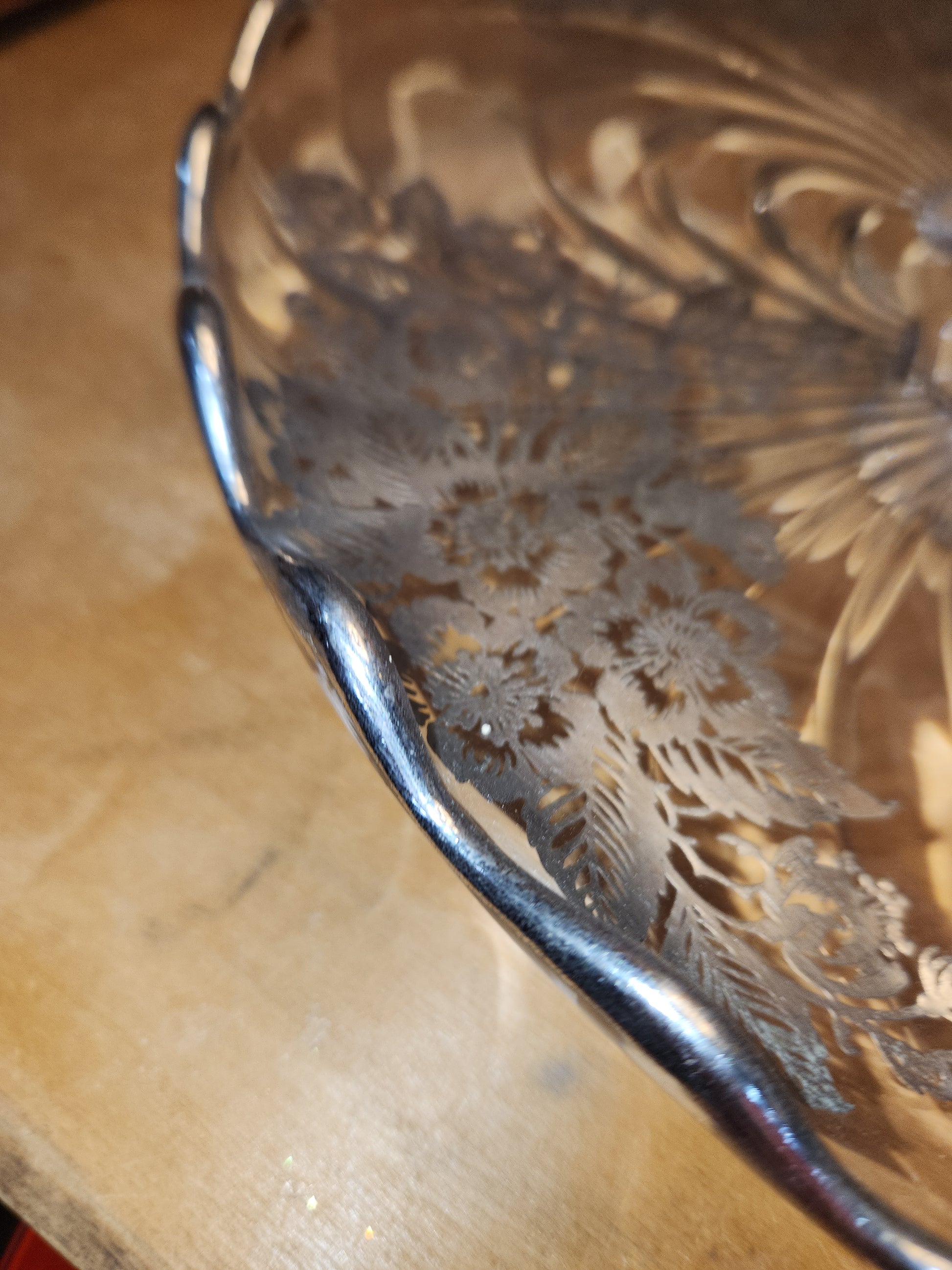 Vintage Cambridge Glass Company Footed Glass Platter with Caprice Pattern With Silver Overlay by Silver City gp8
