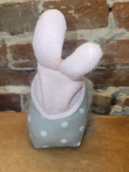 7” Gnome with Grey Dotted Body, Grey Bears Pink Bunny Hat gn2
