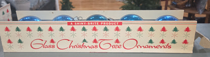 Vintage Shiny Brite Glass Christmas Ornaments Five 3" Blue Shades in Fanci-Pak Box As Is sb9